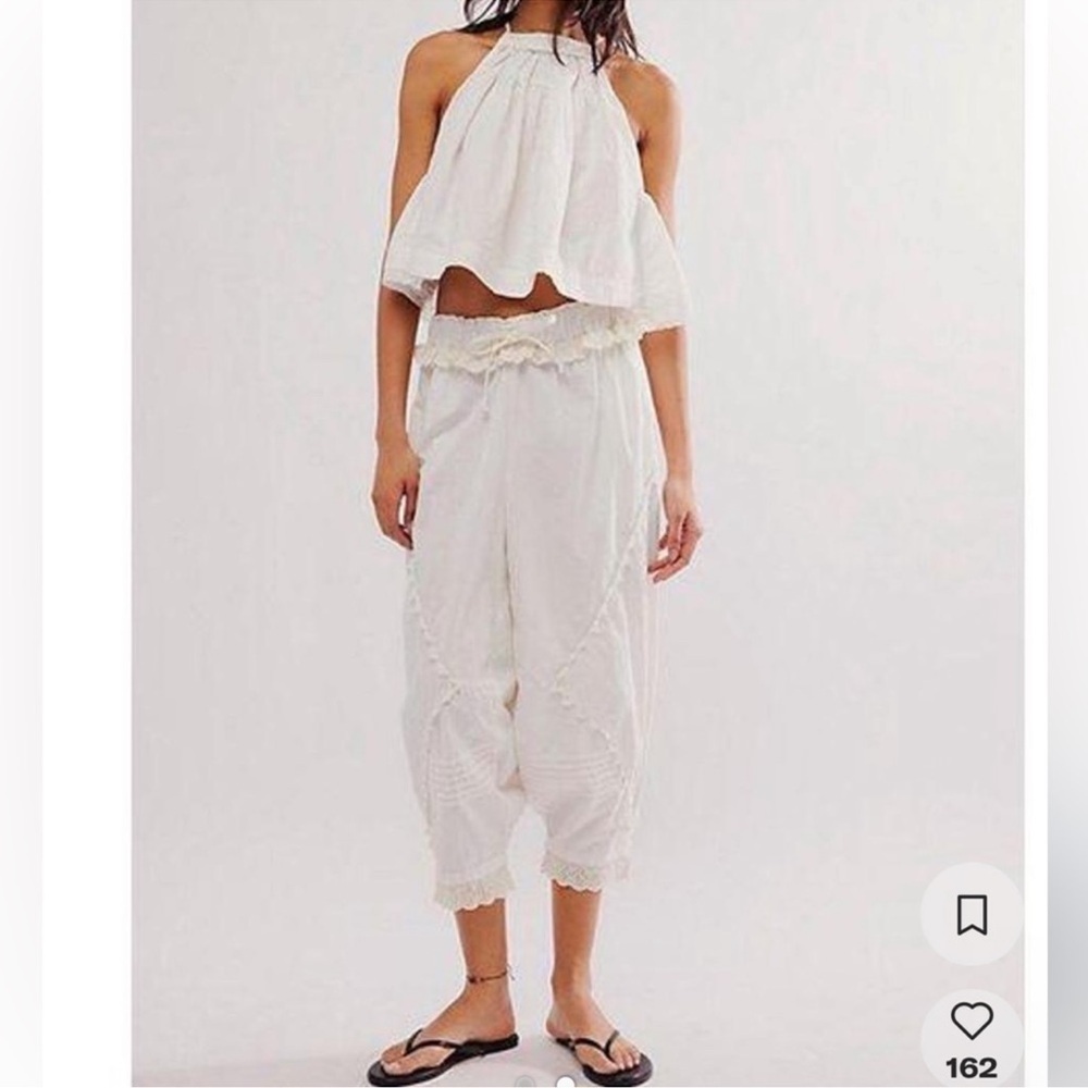 NEW Free People Beach Life Set Optic White Halter Crop Top and Pants Set M - Picture 5 of 6